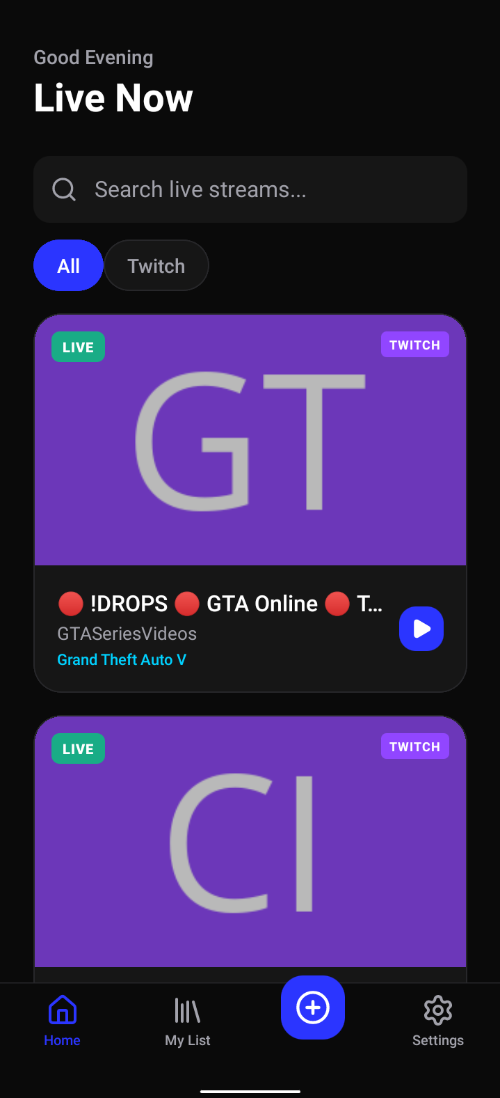 TukiWatch app showing live stream feed